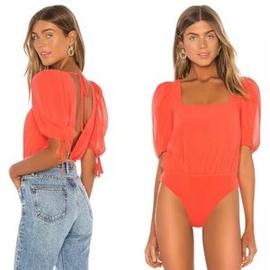 Lovers and friends body suit backless coral orange pink puff sleeve revolver xxs